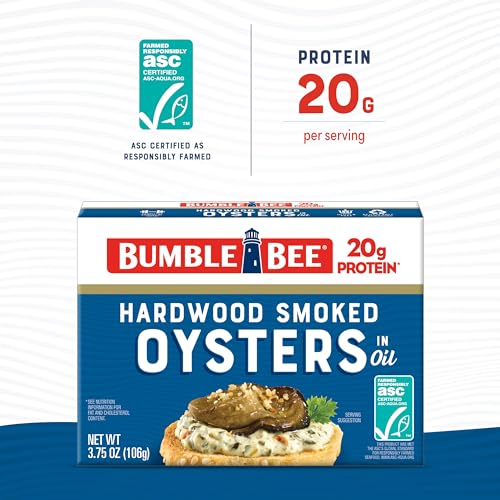 Bumble Bee Hot & Spicy Hardwood Smoked Oysters, 3.75 oz Tin (Pack of 12) - 20g Protein per Serving, Gluten Free, Keto