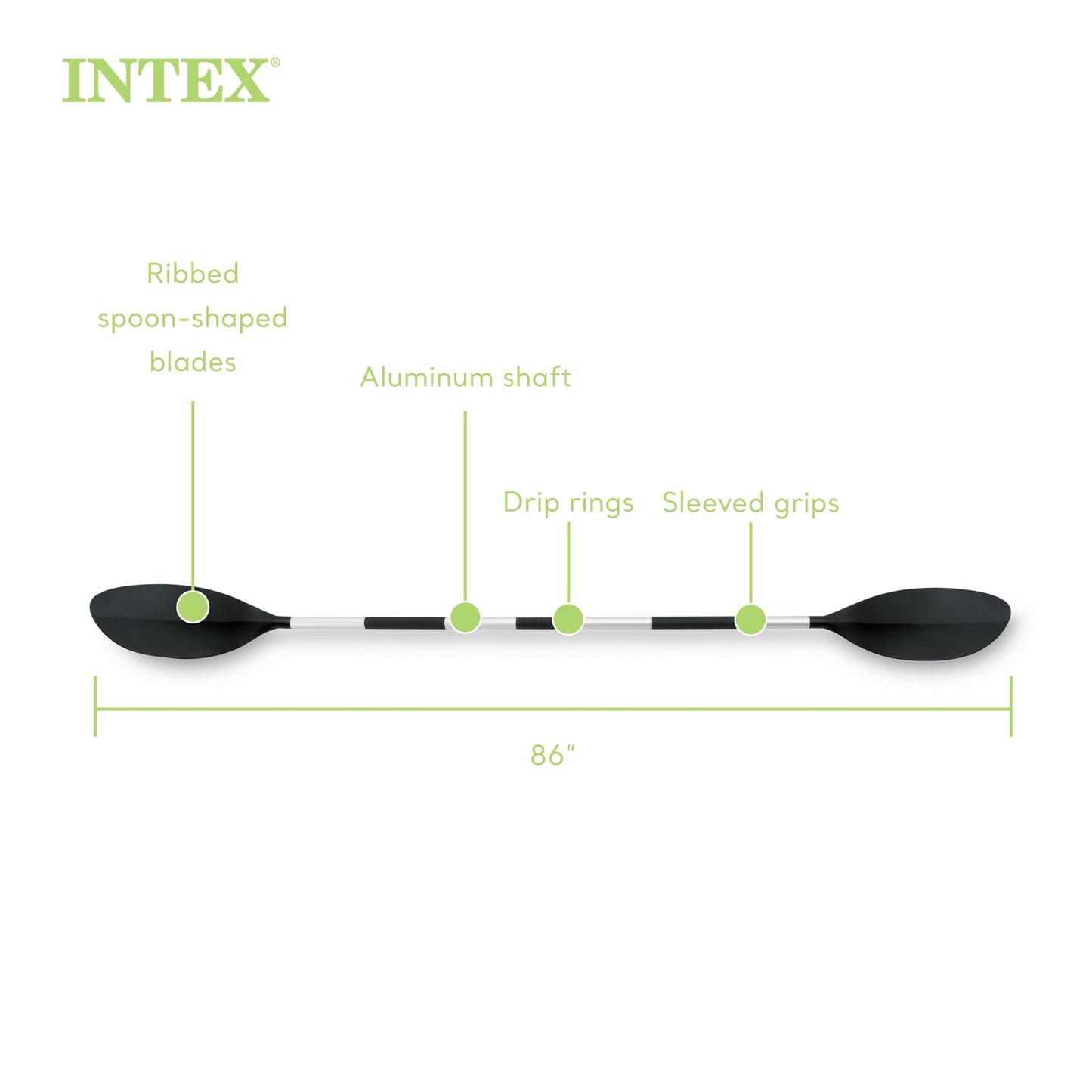 Intex 69629E 86" Kayak Paddle: Ribbed Spoon Shaped Blades – Durable Lightweight Shaft – Comfortable Grips – 3-Position Feather Adjustability – TUV RL Approved