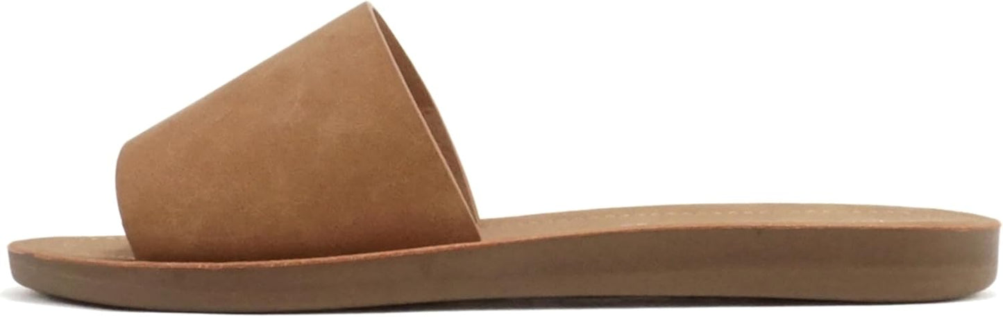 Soda Shoes Efron-S Women Flip Flops Basic Plain Slippers Slip On Sandals Slides Casual Peep Toe Beach