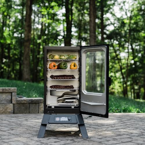 Masterbuilt® 30-inch Digital Electric Vertical BBQ Smoker with Leg Kit, Side Wood Chip Loader and 710 Cooking Square Inches in Black, Model MB20070421