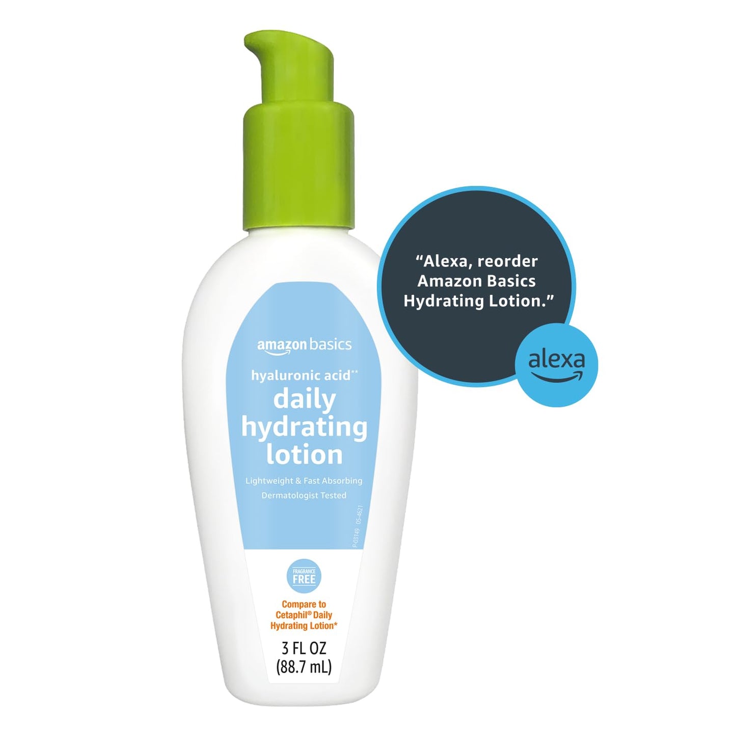 Amazon Basics Hyaluronic Acid Face Moisturizer, Hydrating, Oil-Free, Fragrance Free, Dermatologist Tested, 3 Fluid Ounces (1-Pack)