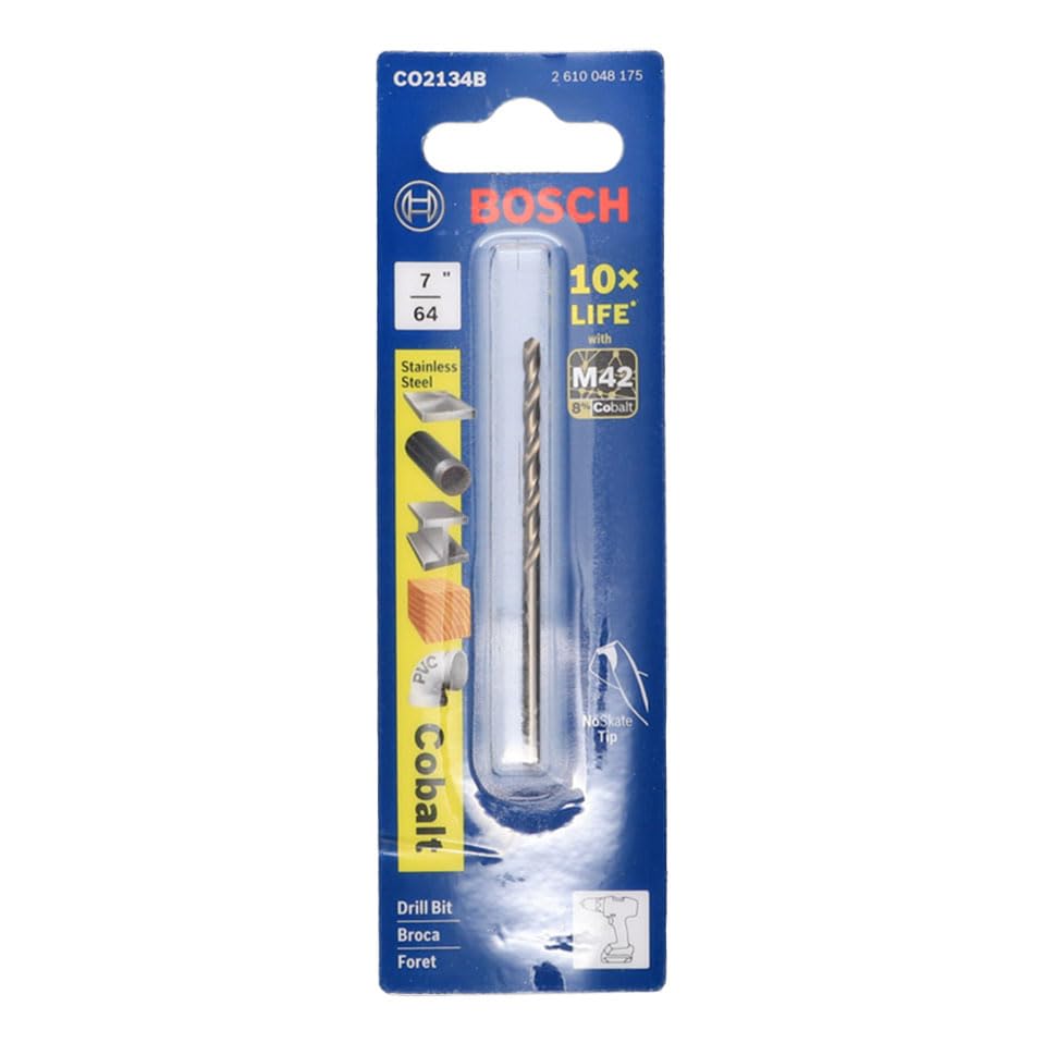 BOSCH CO14B 14-Piece Assorted Set with Included Case - Cobalt M42 Metal Drill Bits with Three-Flat Shank for Drilling Applications in Stainless Steel, Cast Iron, Titanium, and Light-Gauge Metal