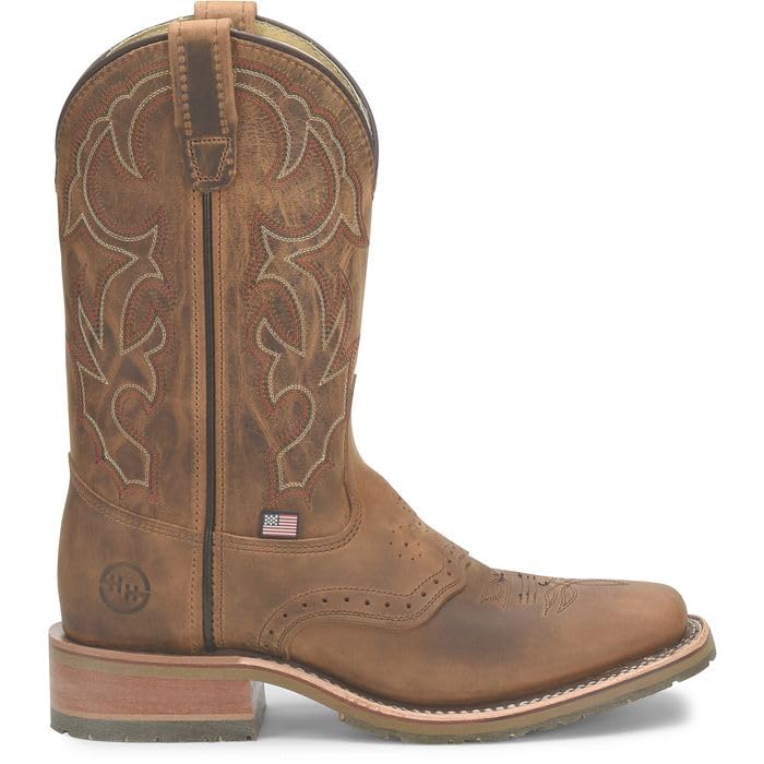 DOUBLE-H 11" Jase Square Toe Western Boots for Men - Texon Insole with Cork Inlay, Oil- and Slip-Resistant I.C.E. Outsole, EH-Rated and Made in USA