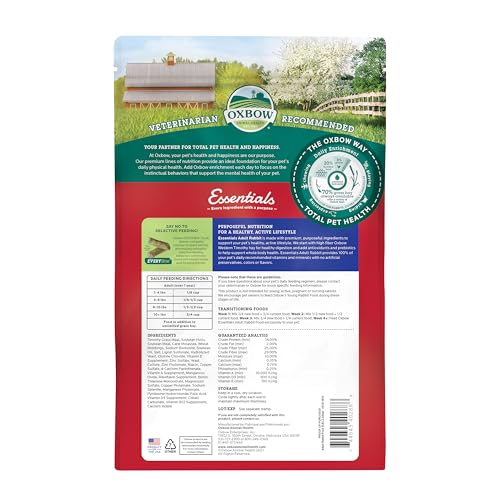Oxbow Essentials Rabbit Food, Adult, Made with Oxbow Timothy Hay for Rabbit, Pet Pellets with Vitamins & Minerals, Small Animal Pet Products, Bunny Food, Made in USA, High Fiber, 10 lb. bag
