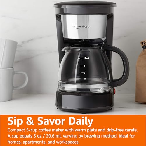 Amazon Basics Coffee Makers, 12-Cup Coffee Machines with Reusable Filter, Coffee Pots, Black & Stainless Steel