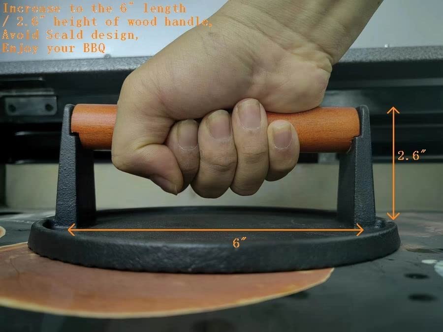 Burger Press 7.08" Round & 8.3”X4.3”Rectangle Heavy-Duty Cast Iron Smash Meat Steak With Wood Handle for Blackstone Camp chef Pitboss Weber Treager Griddle Grills (Round & Rectangle)