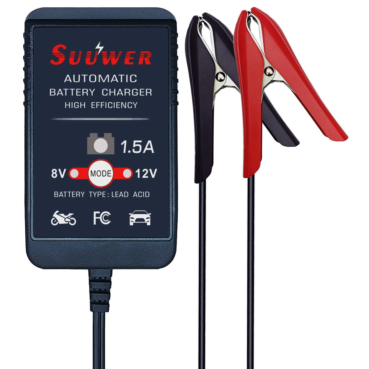1.25-Amp Trickle Battery Charger 6V/12V Fully-Automatic Smart Battery Maintainer for Motorcycle, ATV, Boat, Lawn Mower and More