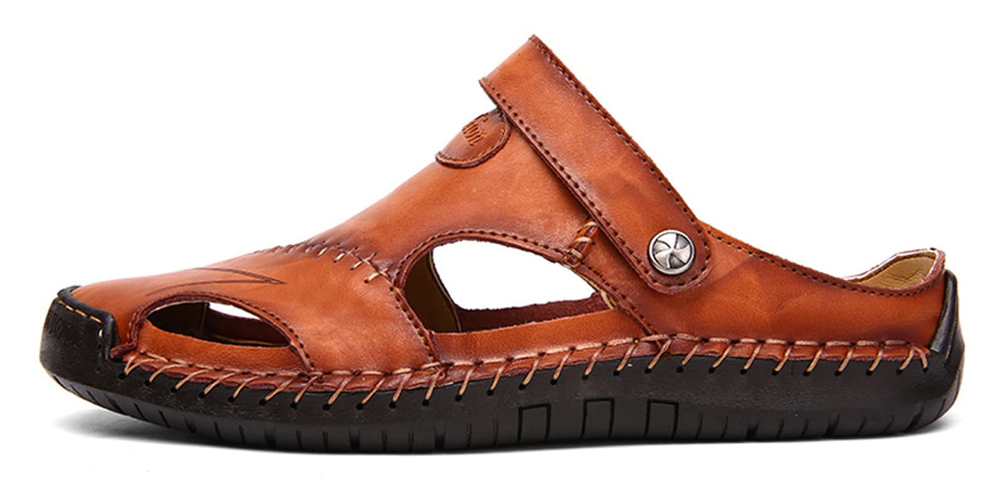 Honeystore Men's Leather Hollow Athletic Sandals Slip-on Roman Casual Shoes