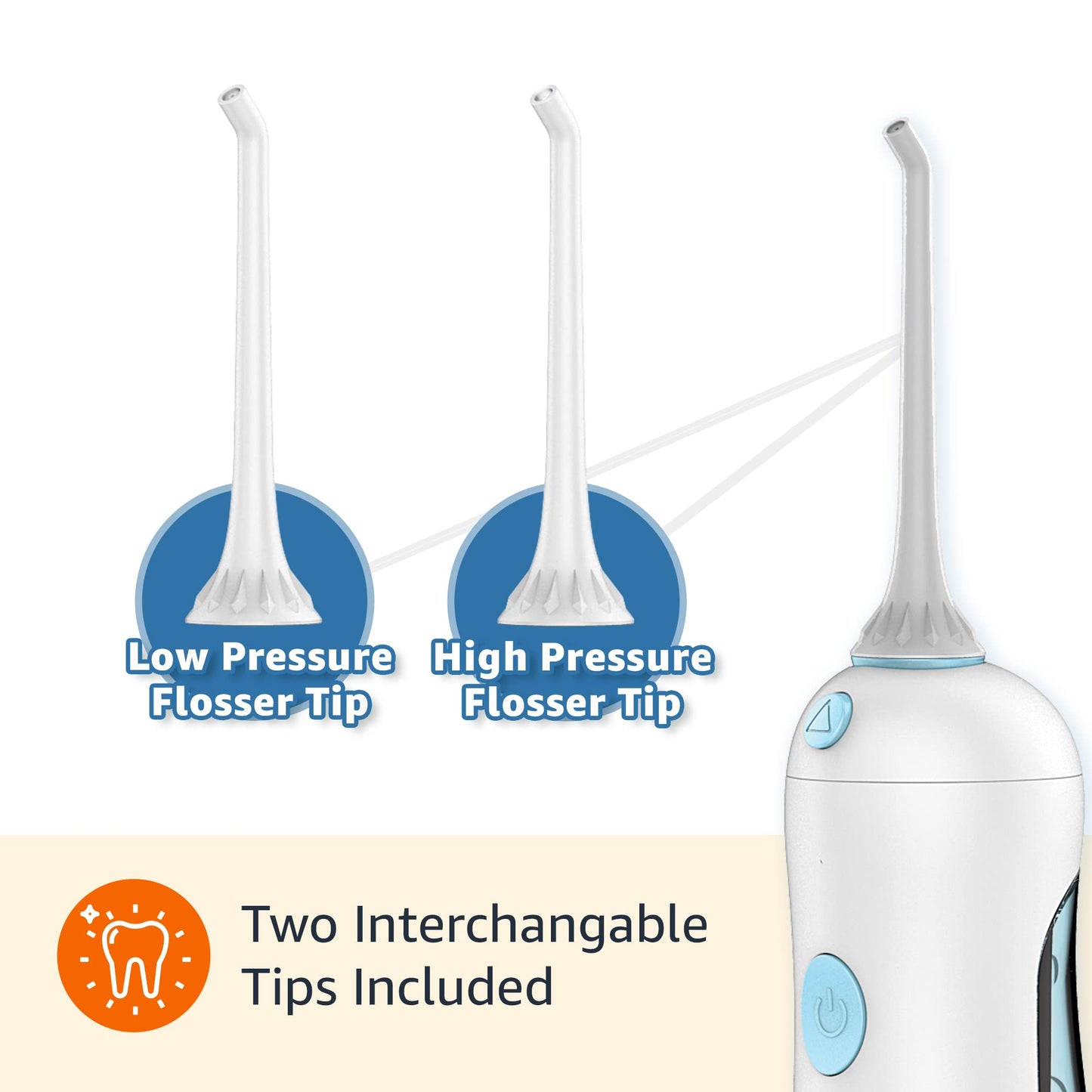 Amazon Basics HydroClean Portable Cordless Water Flosser for Teeth and Gums, 2 Pressure Tips, Removable Tank, 30 Seconds Water Capacity, 2 AA Batteries Included