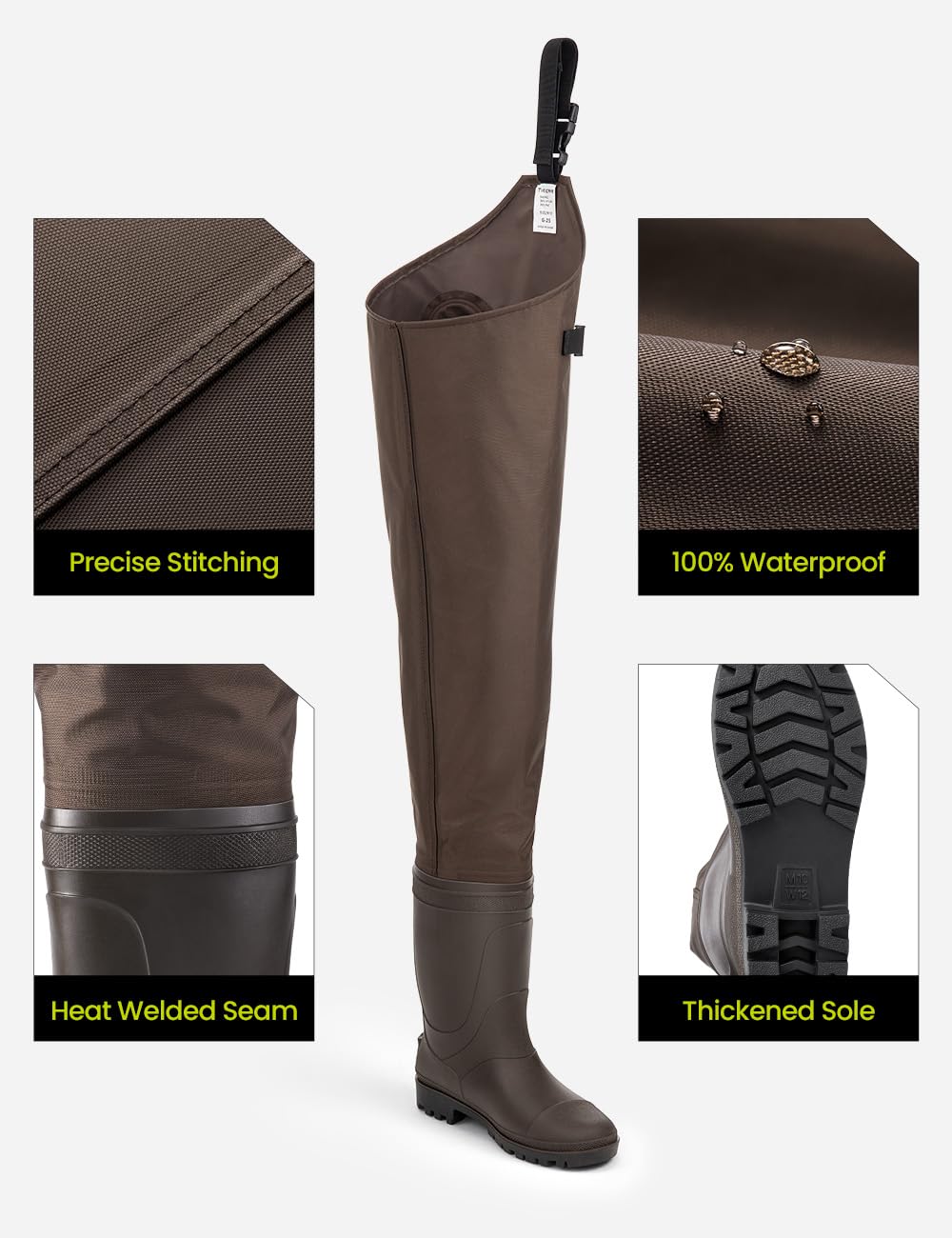 TIDEWE Hip Wader, Lightweight Hip Boot for Men and Women, 2-Ply PVC/Nylon Fishing Hip Wader Brown Size 8