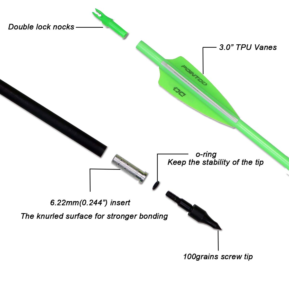 30inch Carbon Arrow Fluorescence Color Targeting and Practice and Hunting Arrows for Compound Bow and Recurve Bow with Removable Tips(Pack of 12)