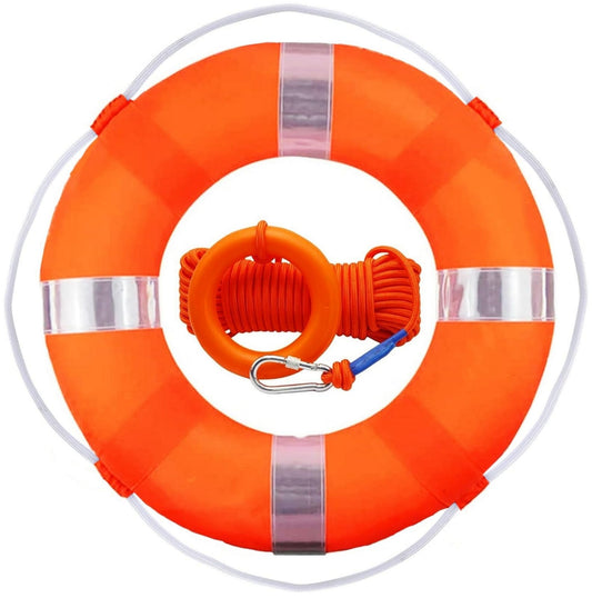 Lifebuoy Set 20Inch Life Preserver Ring and Water Floating Lifesaving Rope 98.4FT,Swim Foam Buoy,Swimming Pool Safety Throwing Ring with Perimeter Rope,Throwable Flotation Device