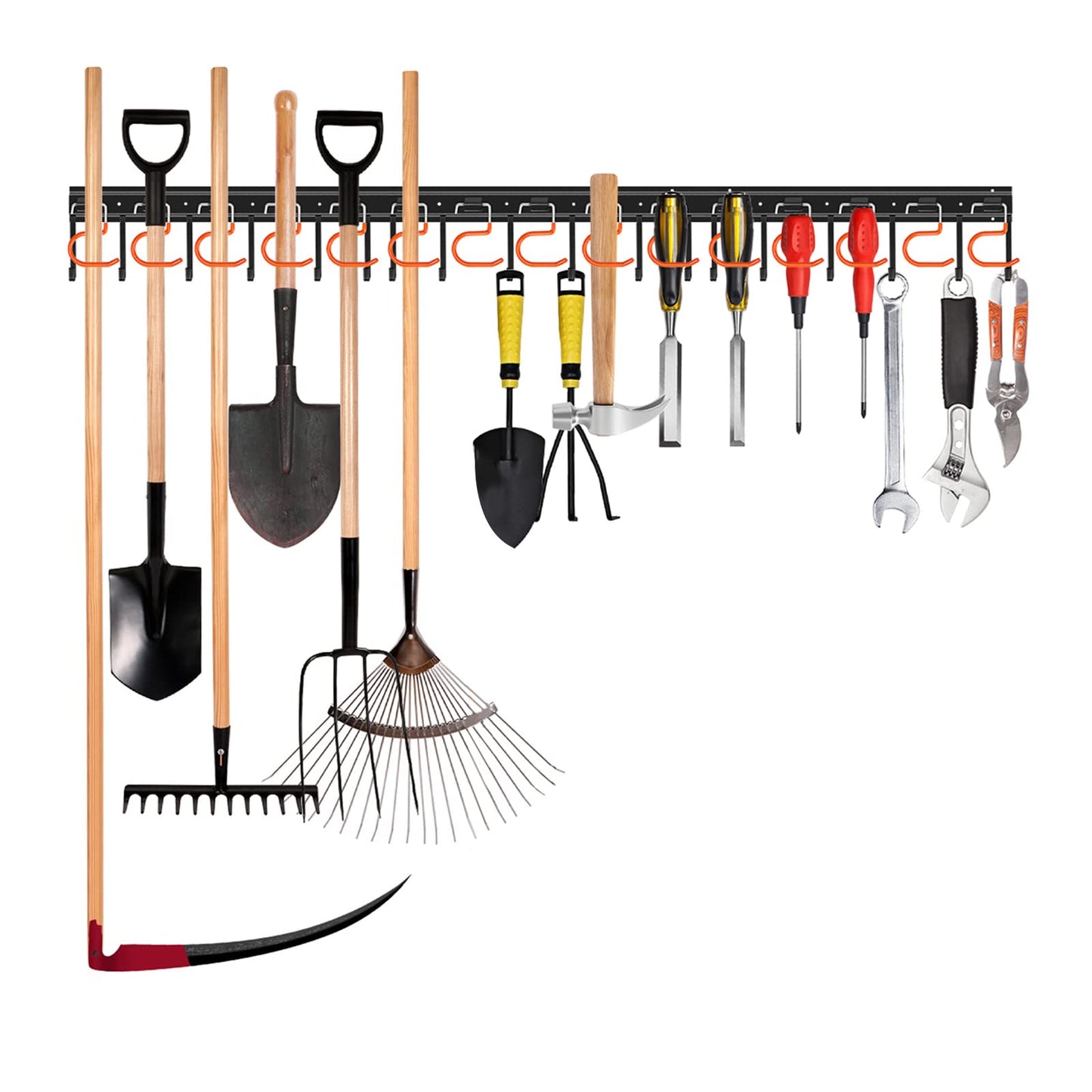 68'' All Metal Garden Tool Organizer Wall Mount Garage Organizers and Storage with Hooks Tool Hangers for Shed