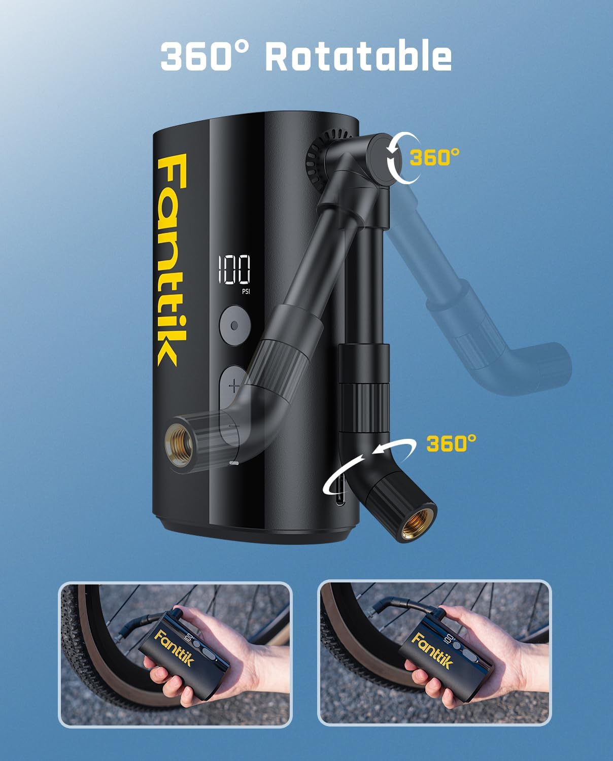 Fanttik X9 Ace Mini Bike Tire Pump, 32s Fast Inflate Bike Pump with Gauge, 150PSI Electric Air Pump with Presta and Schrader Valve, Suitable for Road Bike, Mountain Bike, E-Bike