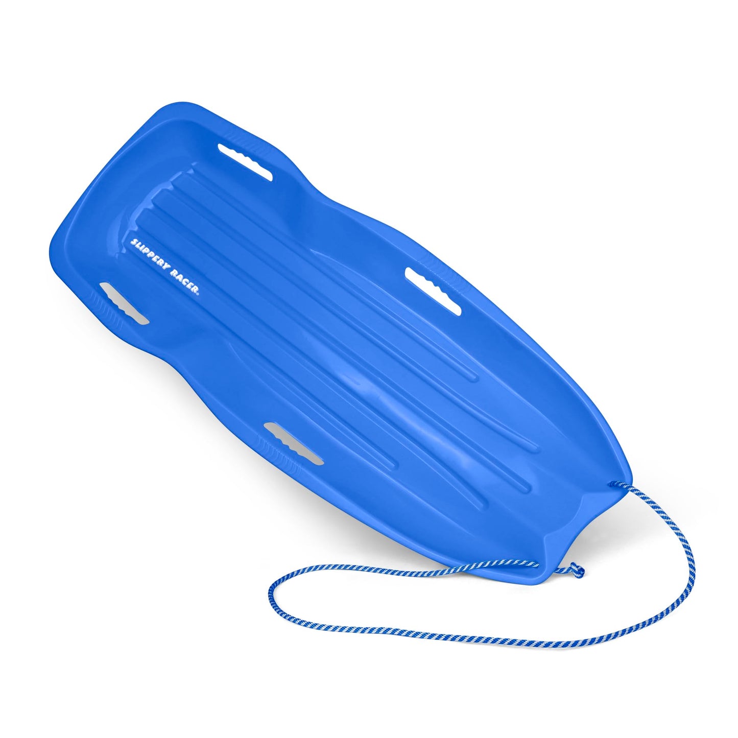 Slippery Racer Downhill Xtreme Flexible Adults and Kids Plastic Toboggan Snow Sled for Up to 2 Riders with Pull Rope and Handles, Blue
