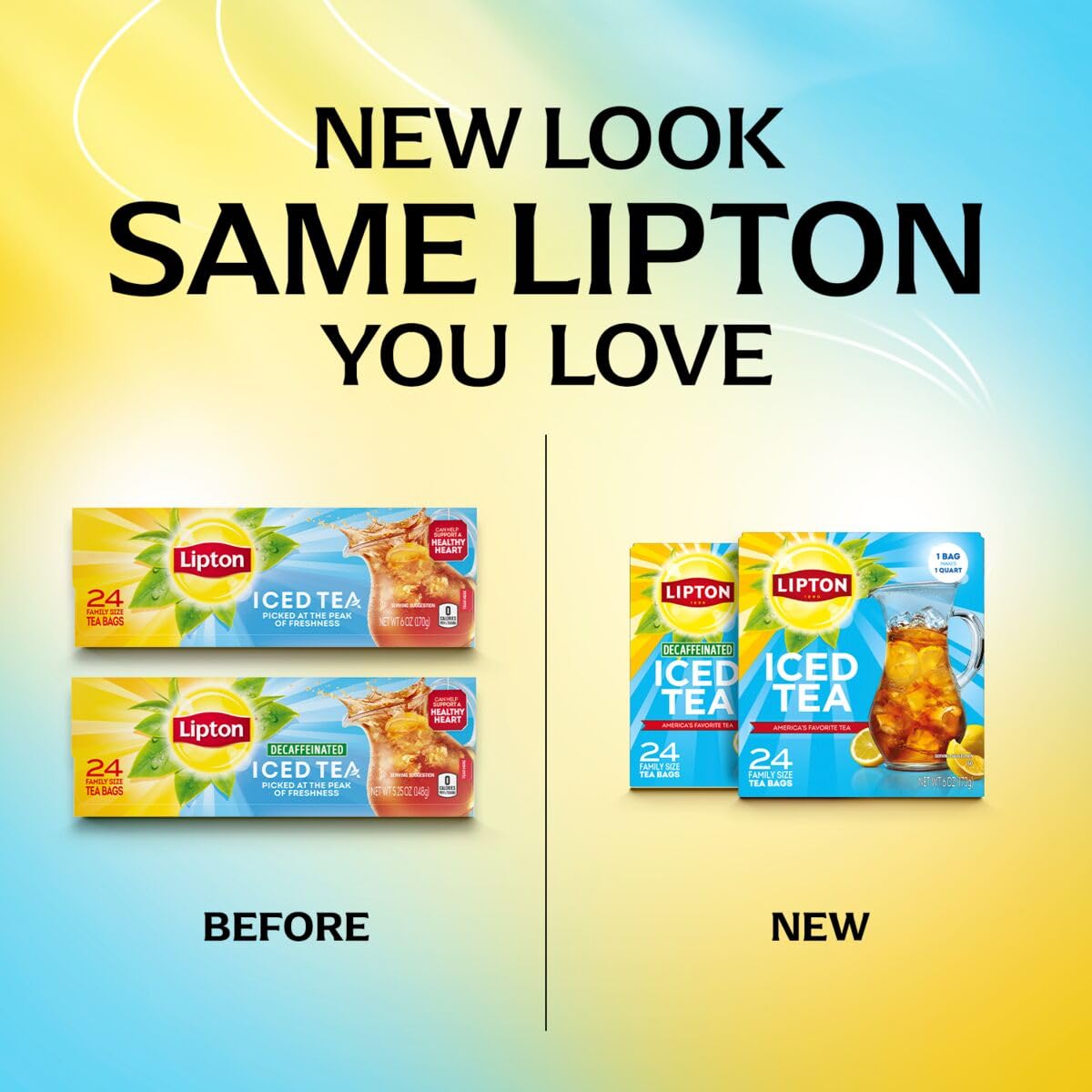 Lipton Unsweetened Iced Tea Bags, Family Size Zero Calories, 144 Total Tea Bags (24ct - Pack of 6)