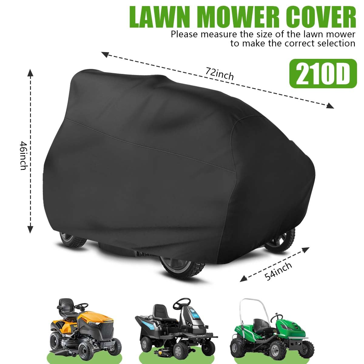 KISEER Outdoors Lawn Mower Cover Waterproof Heavy Duty 210D Polyester Oxford UV Protection Lawn Tractor Cover Fits Decks Up to 54" with Drawstring and Storage Bag