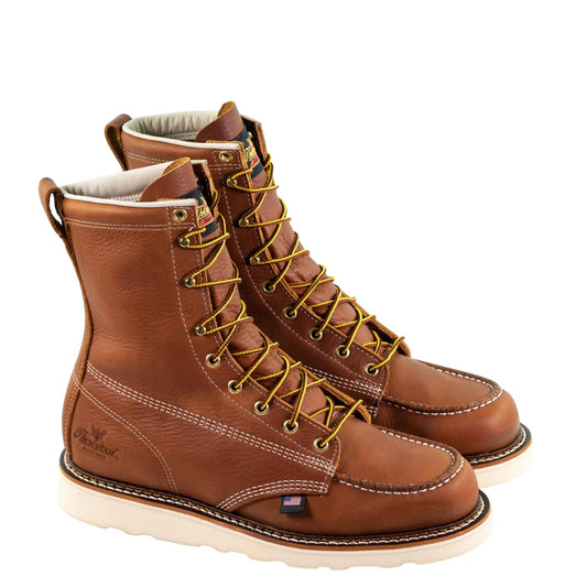 Thorogood American Heritage 8” Moc Toe Work Boots for Men Made with Full-Grain Leather, Soft Toe, Slip-Resistant Wedge Outsole and Comfort Footbed; EH Rated