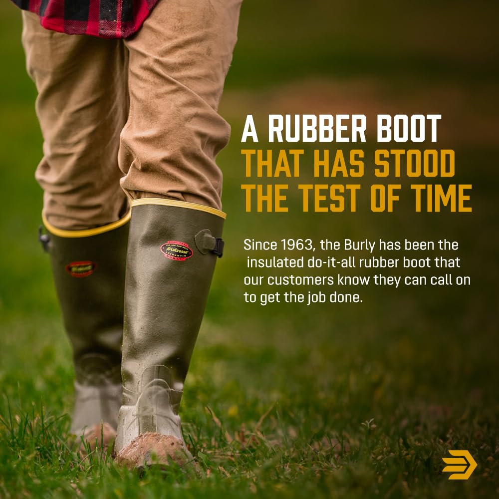 LaCrosse Burly 18” Waterproof Work Boots for Men - 100% Waterproof Rubber, with Insulating Wool Felt Midsole and High-Traction Air-Grip Outsole