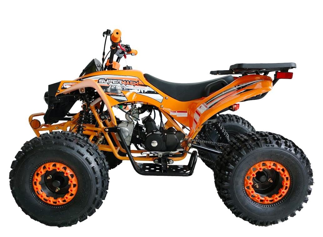 HHH ATV 125cc ATV Quad Youth Utility Style ATV 125cc ATV Fully Automatic with Reverse Gas ATV 4 Wheeler ATVs Quads Big 19/18 inch Tires (Orange)