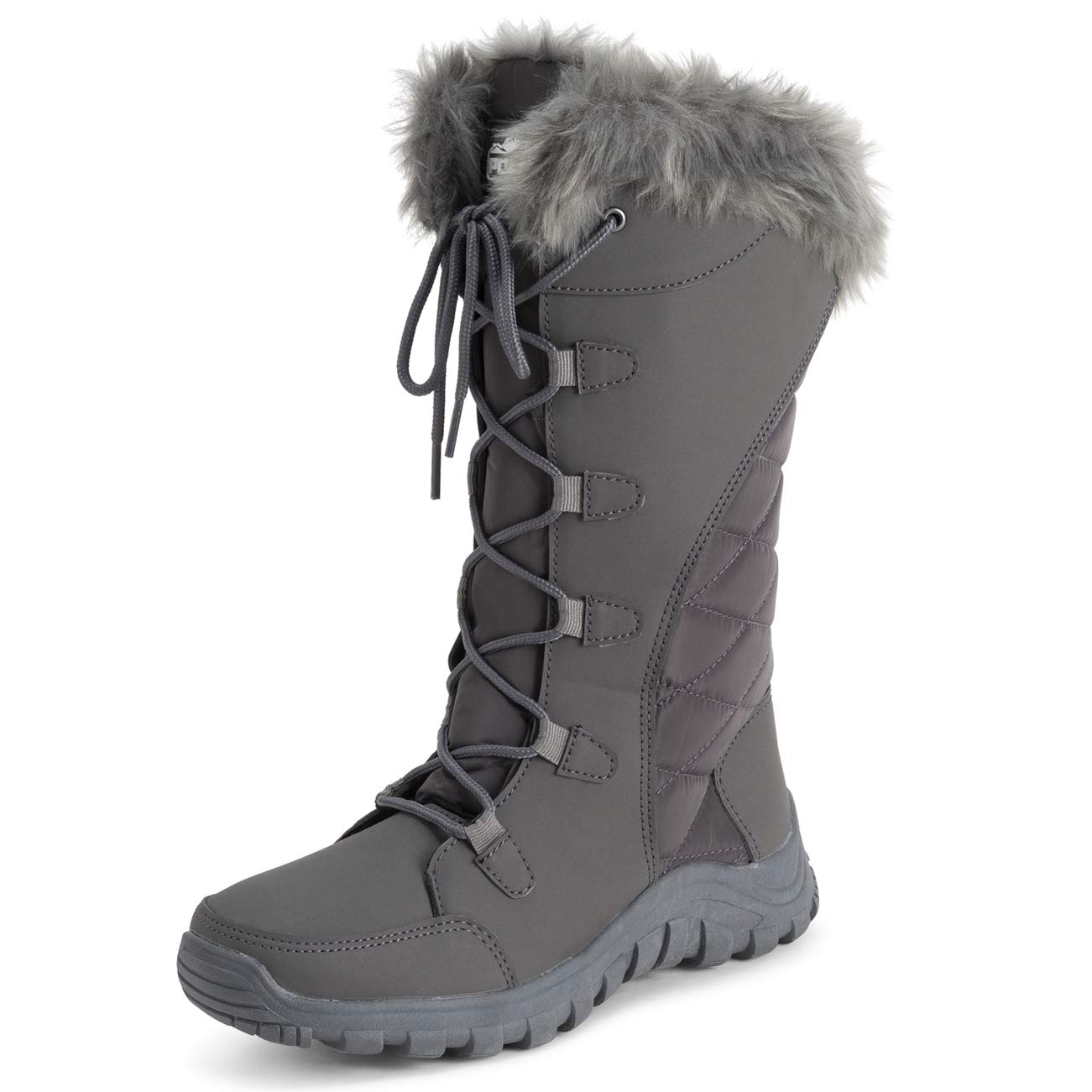 POLAR Womens Quilted Faux Fur Cuff Winter Duck Rubber Sole Durable Snow Rain Outdoor Boots