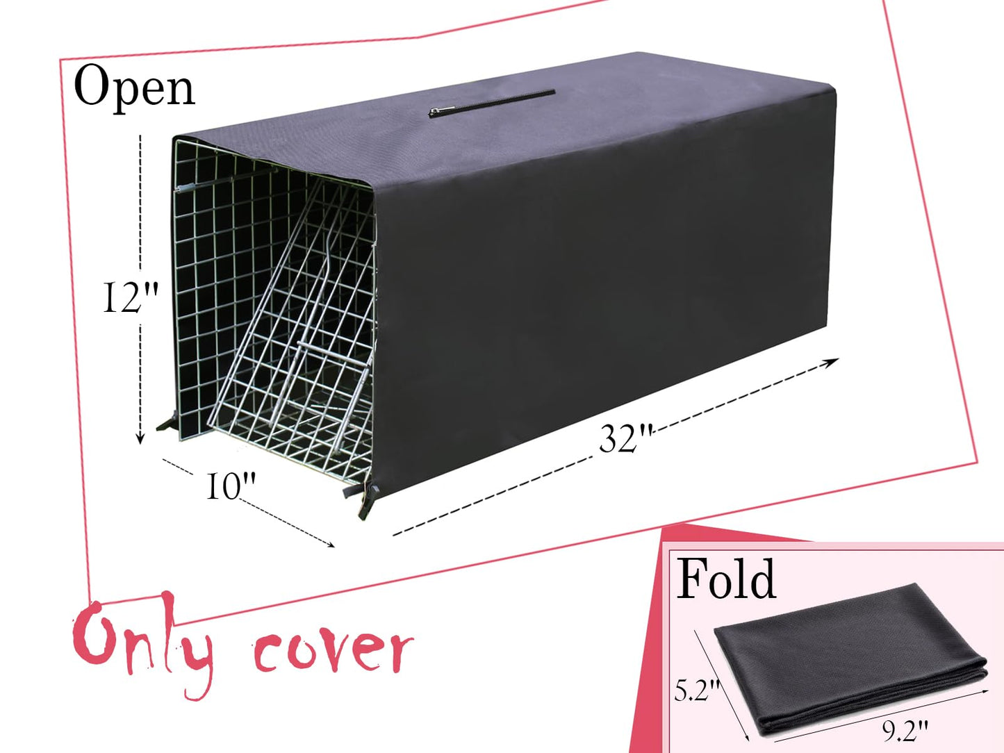 Live Animal Trap Cage Cover, Cat Trap for Stray Cats 32 Inch Folding Skunk Trap with Real Door for Raccoons, Opossums, Groundhogs, Skunks, Feral Cats, Squirrels (Only Cover)
