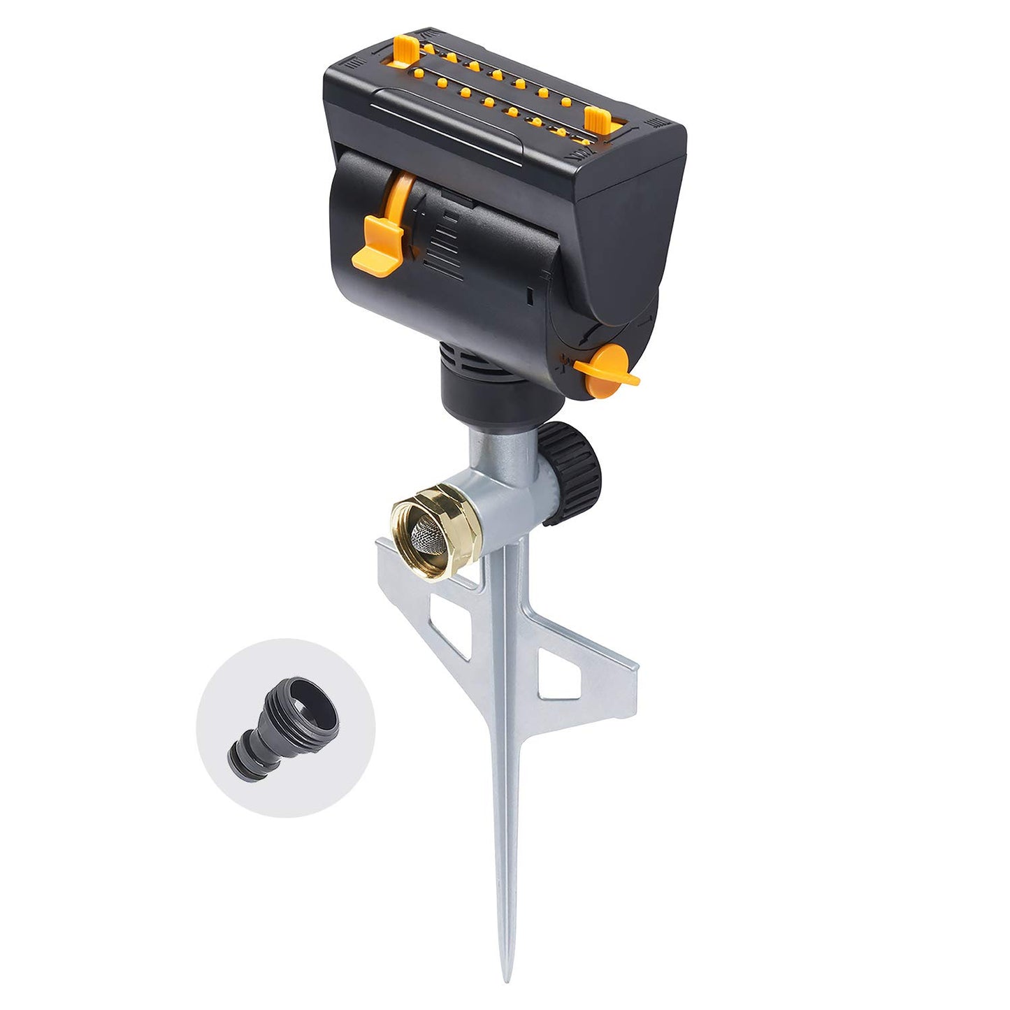 Melnor 65131AMZ MiniMax Turbo Oscillator Sprinkler, 4000 sq. ft., 4-Way Adjustable, Quick Connect Bundle, Black, Yellow