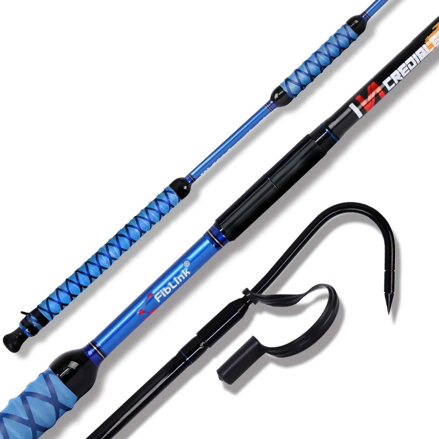 Fiblink Fishing Gaff Portable Fish Gaff with Stainless Steel Fishing Hook,Non-Slip Grip Handle and Fiberglass Shaft for Saltwater Offshore 3'/5'/6'/6'6"
