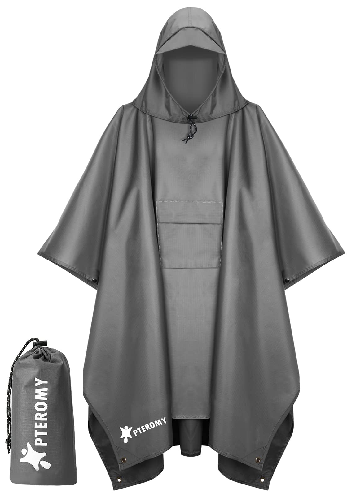 PTEROMY Hooded Rain Poncho for Adult with Pocket, Waterproof Lightweight Unisex Raincoat for Hiking Camping Emergency