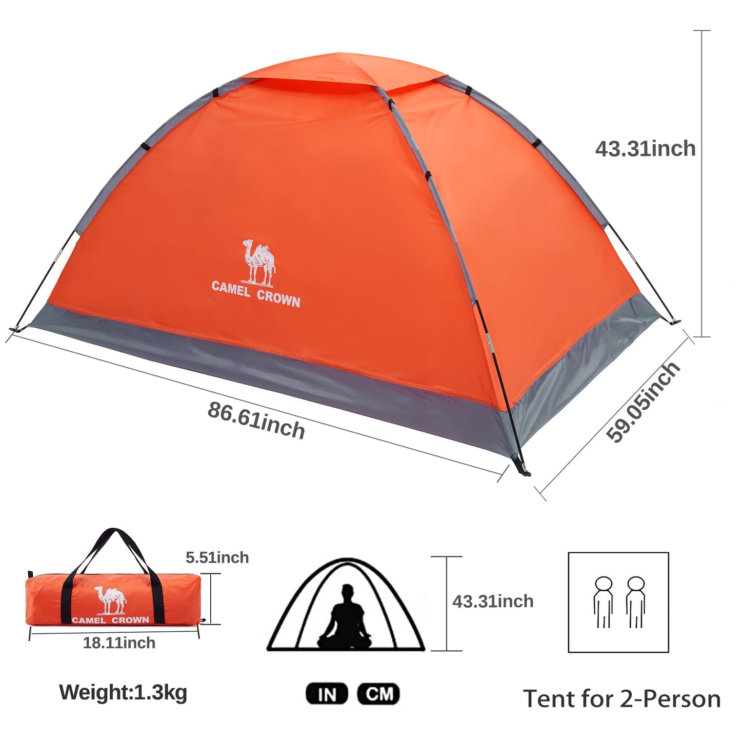 CAMEL CROWN Tents for Camping 2/3/4/5 Person Camping Dome Tent, Waterproof,Spacious, Lightweight Portable Backpacking Tent for Outdoor Camping/Hiking