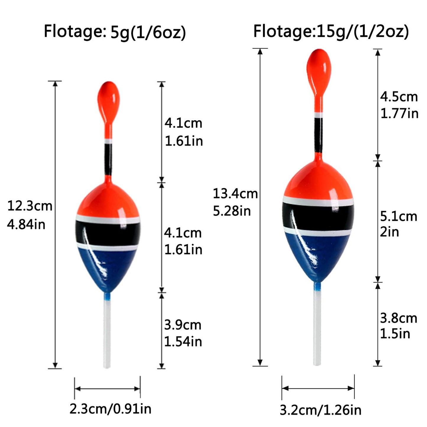 THKFISH Fishing Floats Bobbers Slide Floats Balsa Fishing Bobber Slip Bobbers for Crappie Panfish Trout Bass (1/2oz 2"x5.28") (1/6 1.6"x4.8") 5Pcs