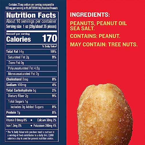 PLANTERS Peanuts, Lightly Salted Peanuts, Dry Roasted, Snacks for Adults, (6 ct Pack, 2.2 lb Containers)