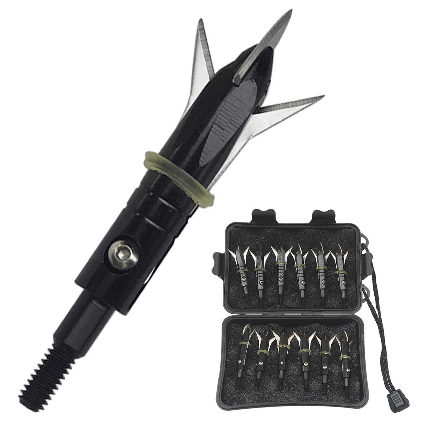 12pcs Hunting Broadheads 100 Grain Archery Broadheads New Stell Broadheads + 1 pcs Black Broadhead Case for Arrowheads