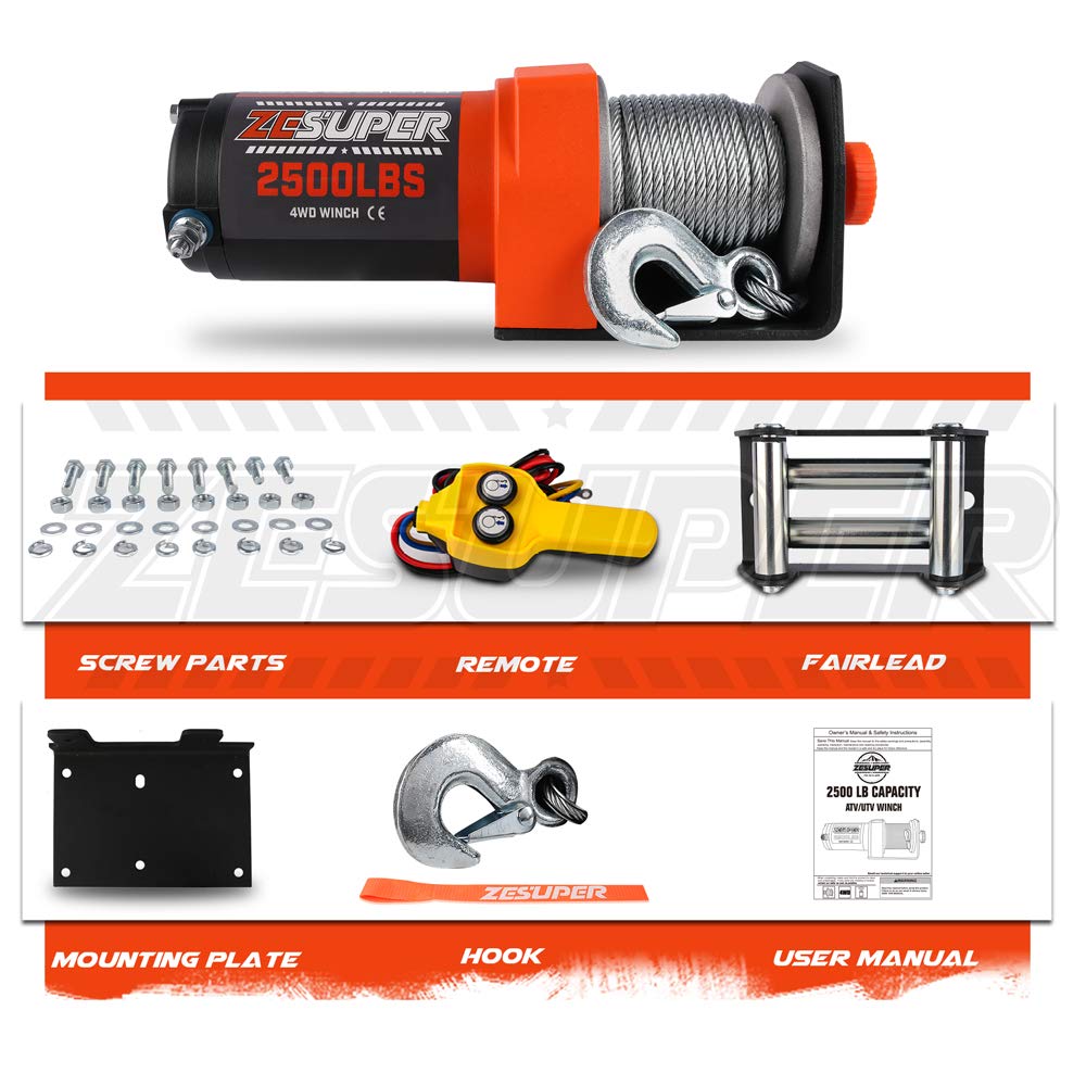 ZESUPER 3000 lb Electric Winch for ATV UTV Trailer Boat Synthetic Rope Winch 12V DC Off Road Towing Winches with Wireless Remote Mounting Bracket