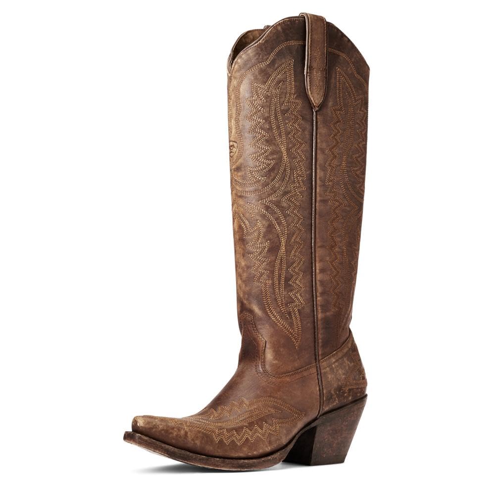 ARIAT Womens Casanova Embroidered Snip Toe Zippered Casual Boots Knee High Mid Heel 2-3" - Brown