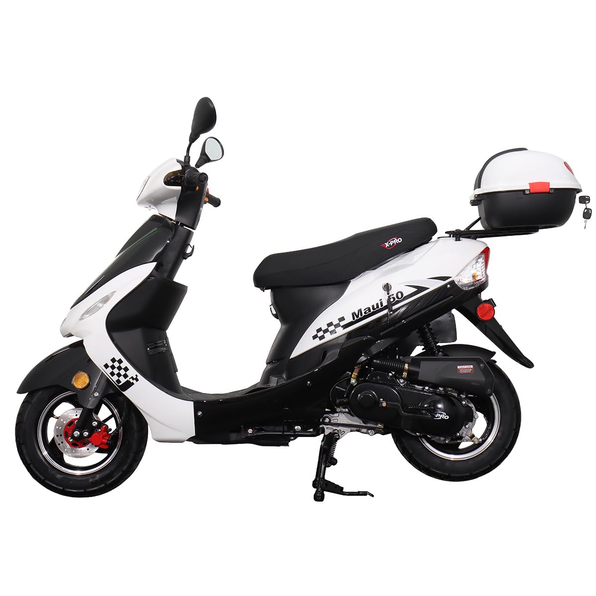 X-PRO 50cc Adult Moped Gas Moped Motorcycle 50cc with 10" Aluminum Wheels, Electric/Kick Start! (White, Factory Package)