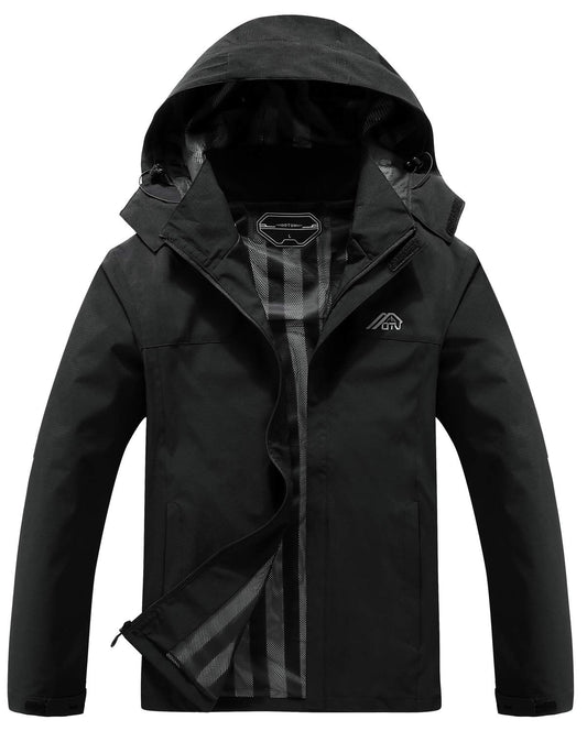 OTU Men's Lightweight Waterproof Hooded Rain Jacket Outdoor Raincoat Shell Jacket for Hiking Travel