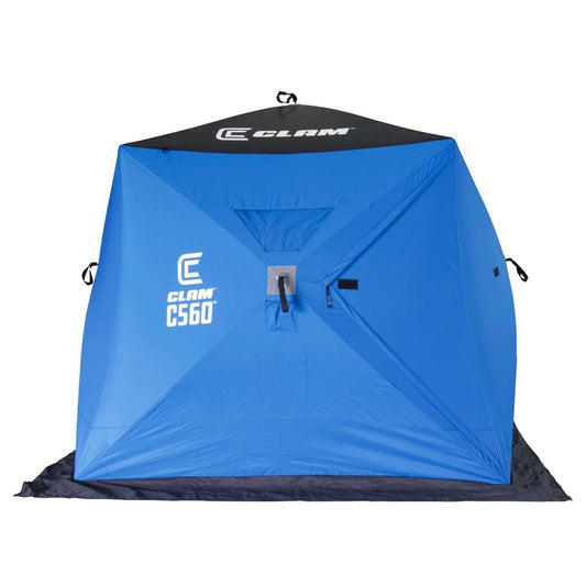 CLAM Lightweight Portable Pop Up Ice Fishing Angler Thermal Hub Shelter Tent with Anchors, Tie Ropes, and Carrying Bag