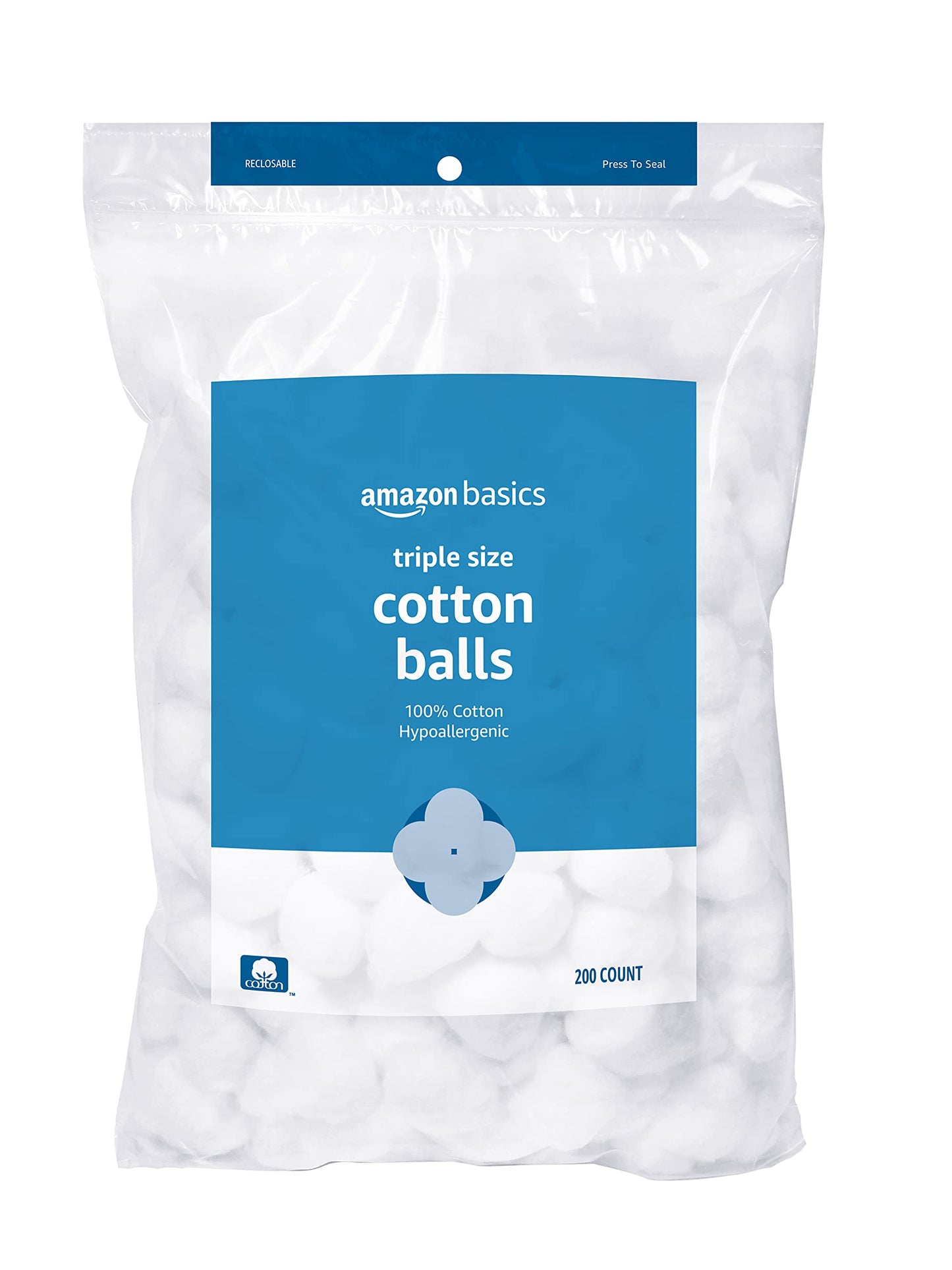 Amazon Basics Cotton Balls for Skincare, Makeup Removal, 100% Cotton, Hypoallergenic, 200 Count (Previously Solimo)