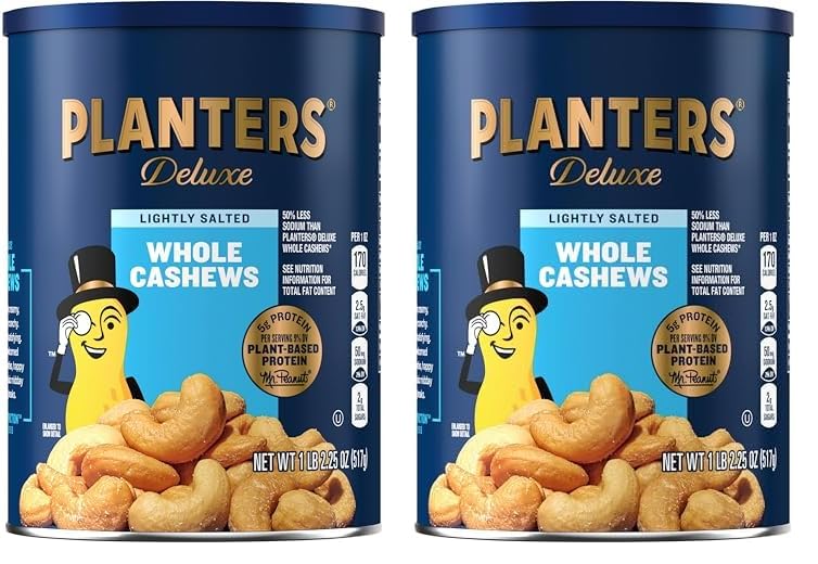 PLANTERS Deluxe Lightly Salted Cashews, Party Snacks, Plant-Based Protein, Quick Snack for Adults, After School Snack, Flavored with Sea Salt, Kosher, 1lb 2.25oz