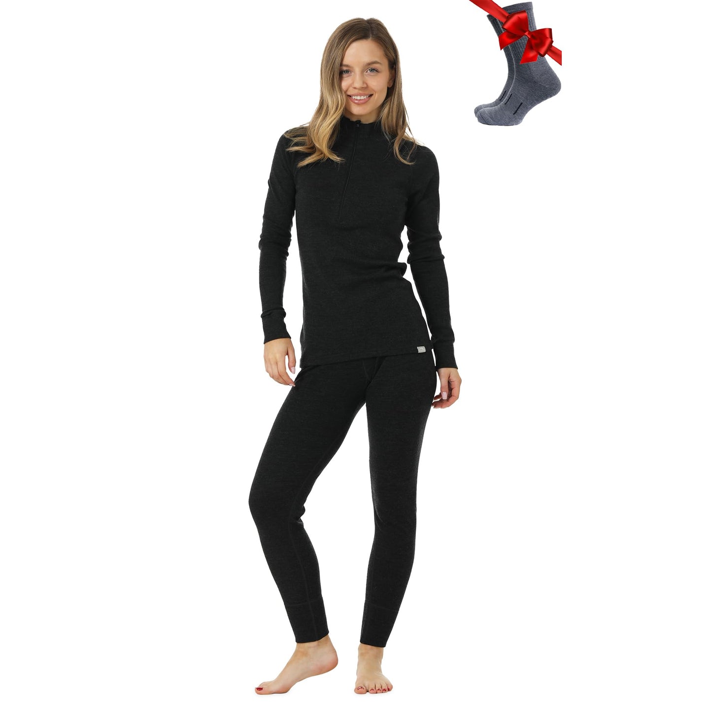 Merino.tech Merino Wool Base Layer Women Set - Heavyweight, Lite, Midweight Merino Thermal Underwear For Women Top, Bottom
