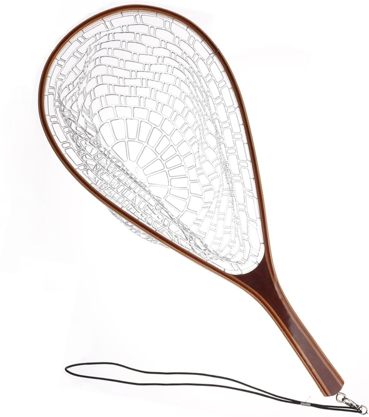Aventik Wooden Fly Fishing Landing Net with Rubber Ghost Mesh and Magnetic Release - Catch & Release Friendly