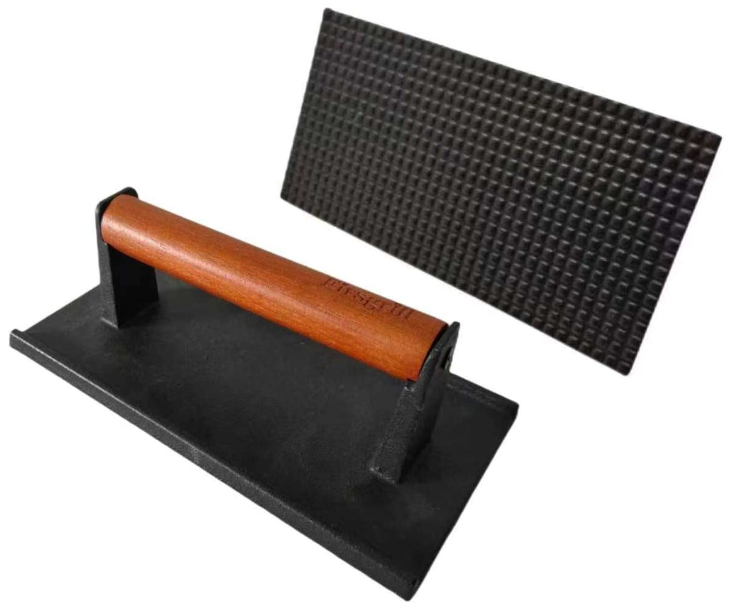 Burger Press 7.08" Round & 8.3”X4.3”Rectangle Heavy-Duty Cast Iron Smash Meat Steak With Wood Handle for Blackstone Camp chef Pitboss Weber Treager Griddle Grills (Round & Rectangle)