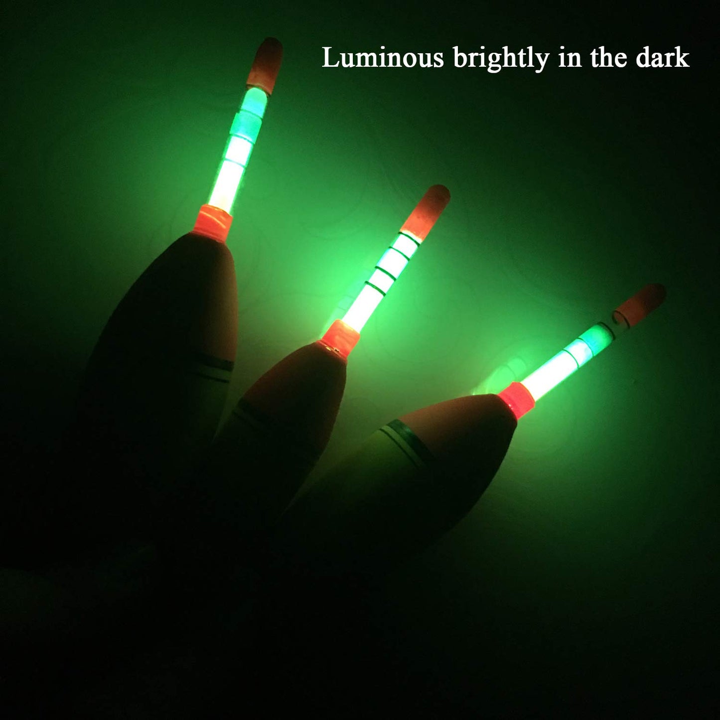 QualyQualy 5Pcs Lighted Fishing Bobbers EVA Foam Fishing Floats and Bobbers + 10Pcs Fishing Glow Sticks, Night Fishing Light Up Bobbers