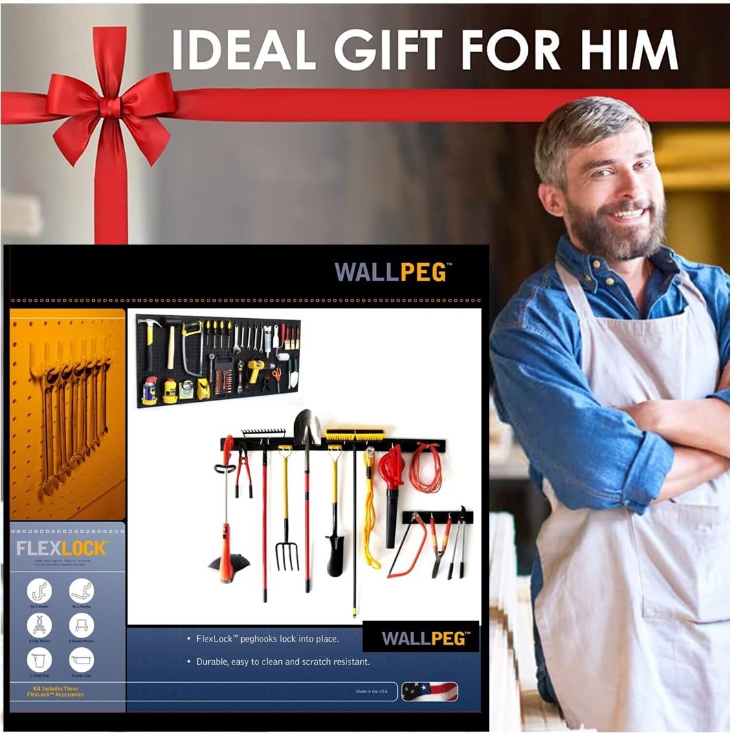WallPeg Pegboard Wall Organizer - 96” Wide | 4 Pack 24”x16” Heavy Duty Plastic Peg Boards | Made in USA | Garage Tool Storage, Workshop, Craft Room, Office Wall Organizer | Tuff Peg-Board Panels