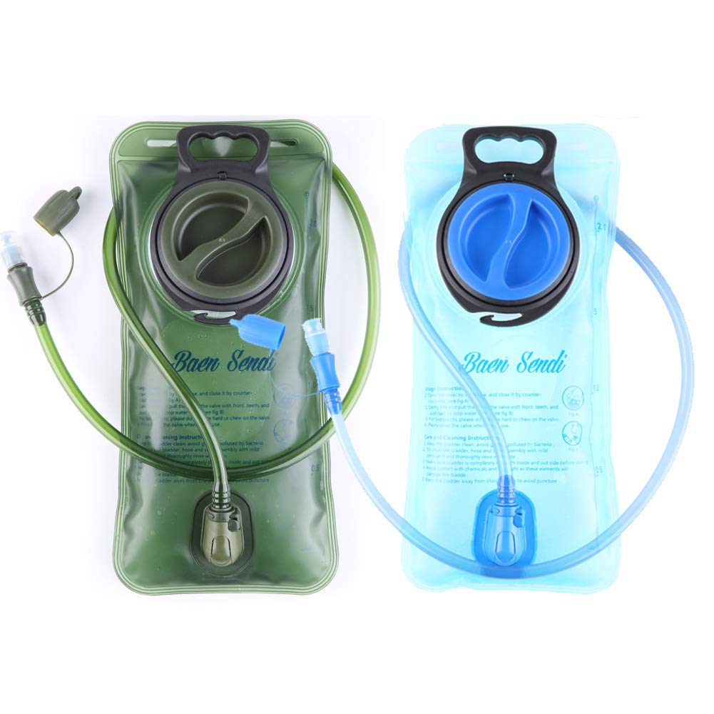 Hydration Bladder 2 Liter/70 oz(2 Pack) - Water Bladder Pack of 2(1 Piece Blue+1 Piece ArmyGreen) - BPA Free Hydration Pack Replacement