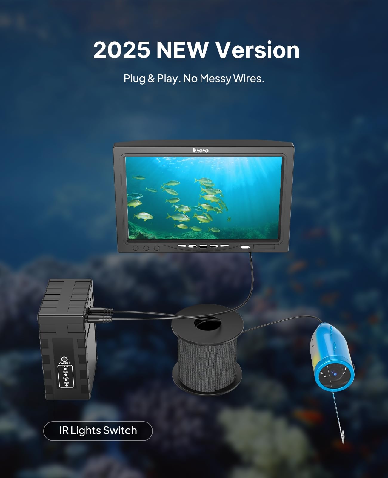 Eyoyo Underwater Fishing Camera 7 inch LCD Monitor Fish Finder Waterproof 1000TVL Fishing Camera 12pcs Infrared Lights for Lake, Boat, Ice Fishing
