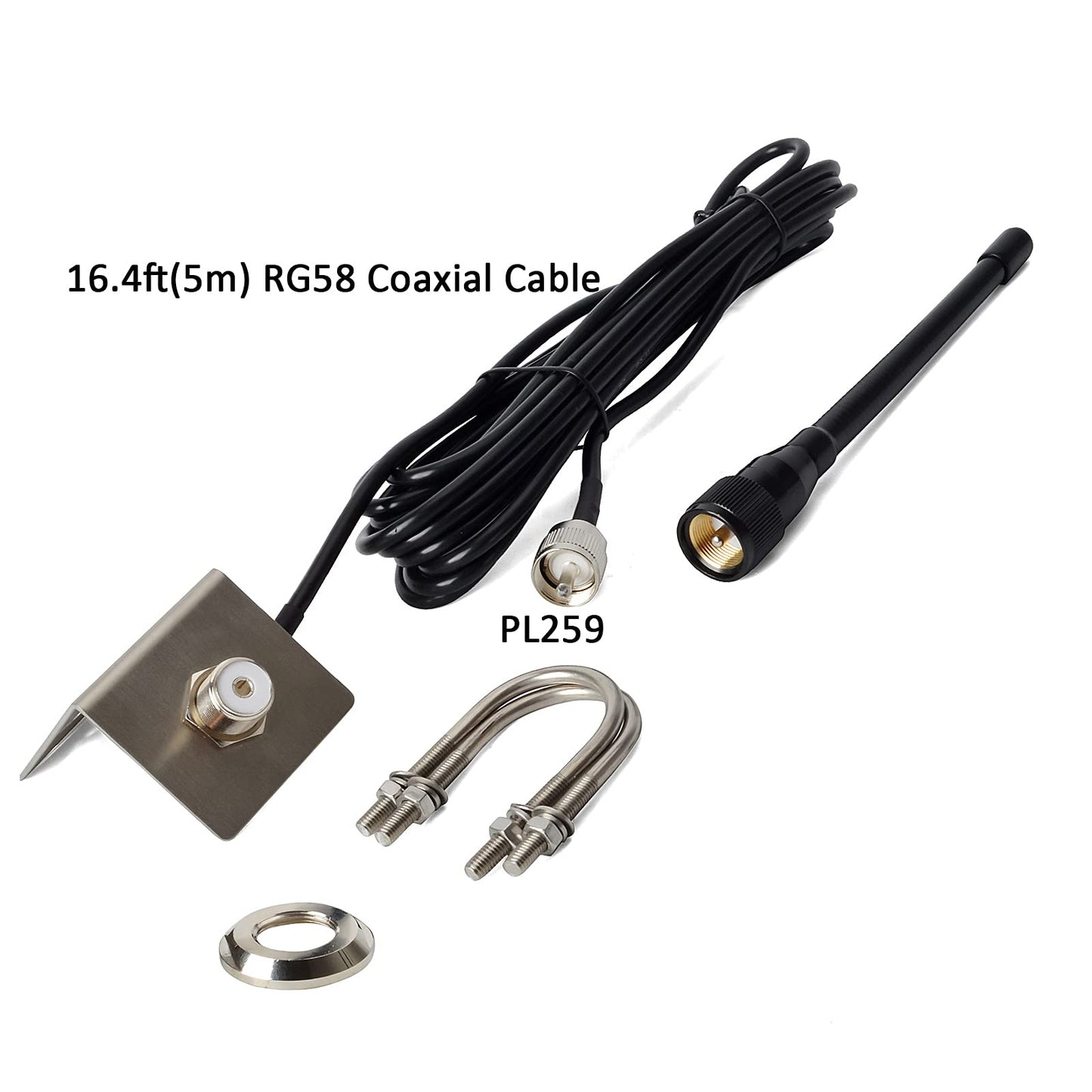 HYS VHF Marine Antenna Low-Profile 156-163MHz with 16.4ft(5m) RG58 Low Loss Premium Coaxial Cable with PL259