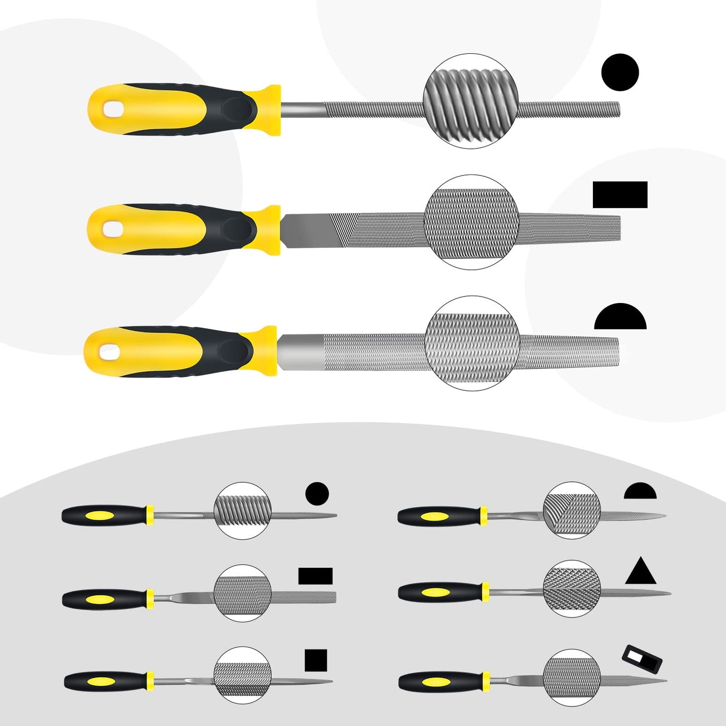 6-Piece Metal Needle File Set - Hardened Alloy Steel Includes Flat, Warding, Square, Triangular, Round, and Half-Round Files