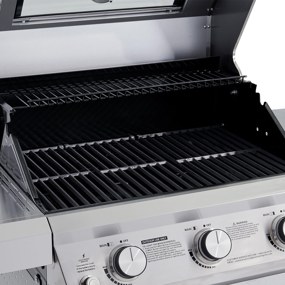 Monument Grills Larger 4-Burner Propane Gas Grills bbq Stainless Steel Heavy-Duty Cabinet Style with Knob Controls Side Burner, Outdoor Use, Mesa 400m